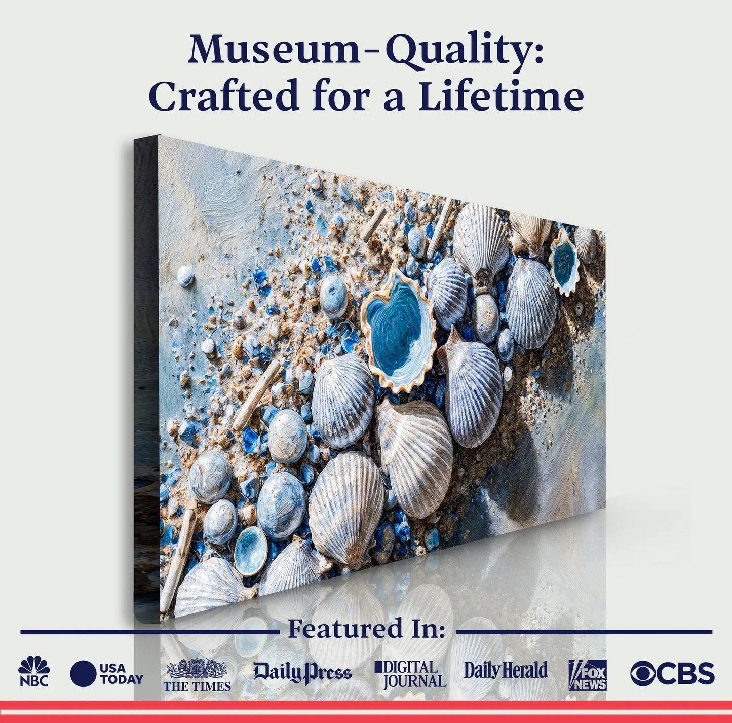 Sea Shells Modern Coastal Wall Art II canvas with blue seashells by Tailored Canvases on Tampa Home & Garden Store