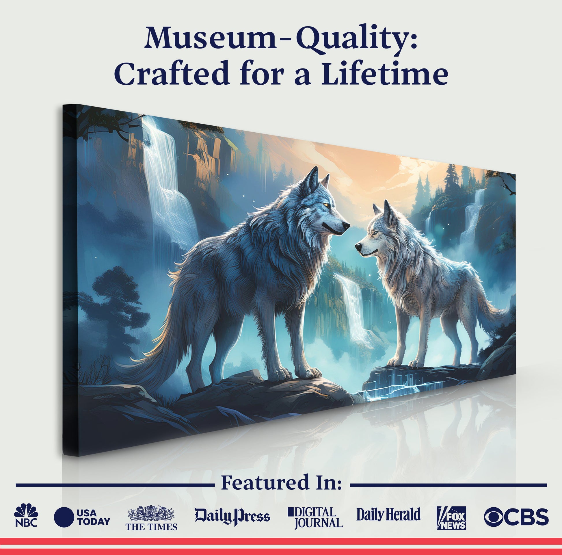 3D Wolves Wall Art IV canvas by Tailored Canvases with blue forest scene on Tampa Home & Garden Store
