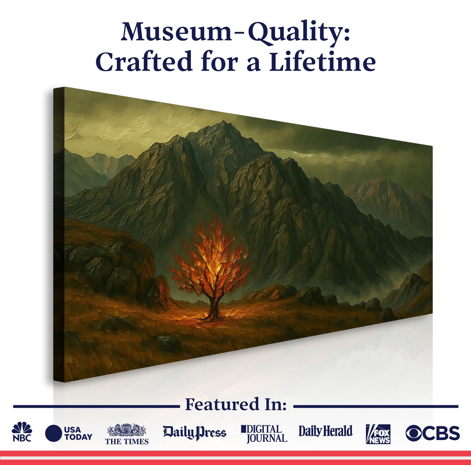 Burning Bush Faith Wall Art III canvas by Tailored Canvases, orange tree in a mountain scene on Tampa Home & Garden Store
