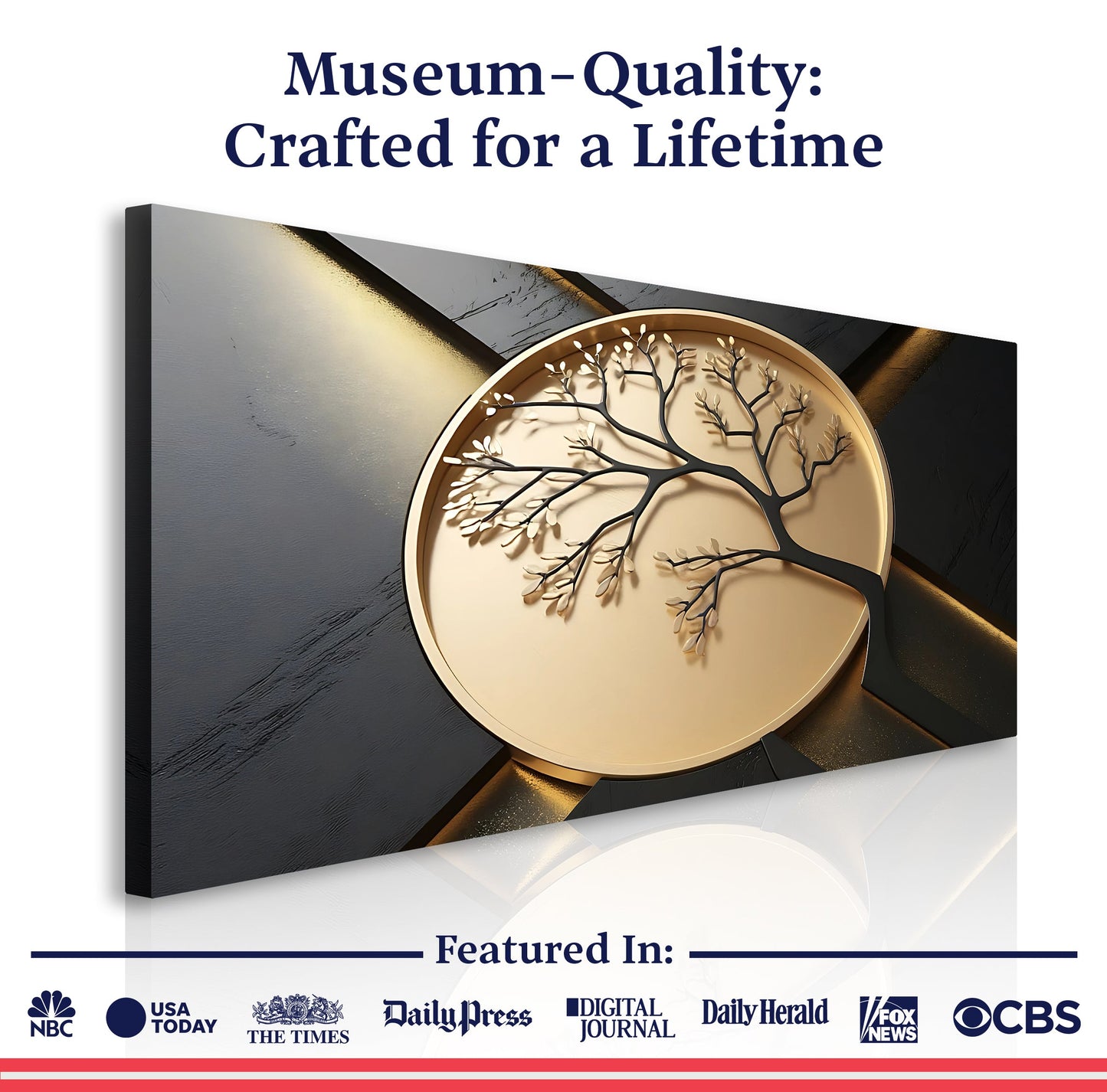3D Celtic Tree of Life Wall Art VI canvas by Tailored Canvases, gold tree in circular medallion on Tampa Home & Garden Store