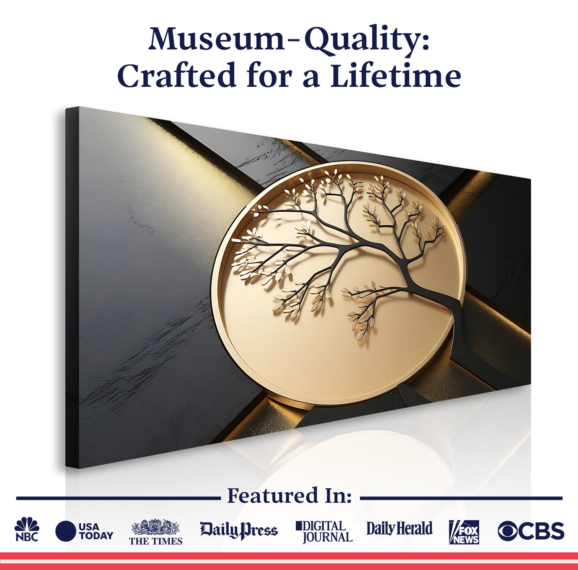 3D Celtic Tree of Life Wall Art VI canvas by Tailored Canvases, gold tree in circular medallion on Tampa Home & Garden Store