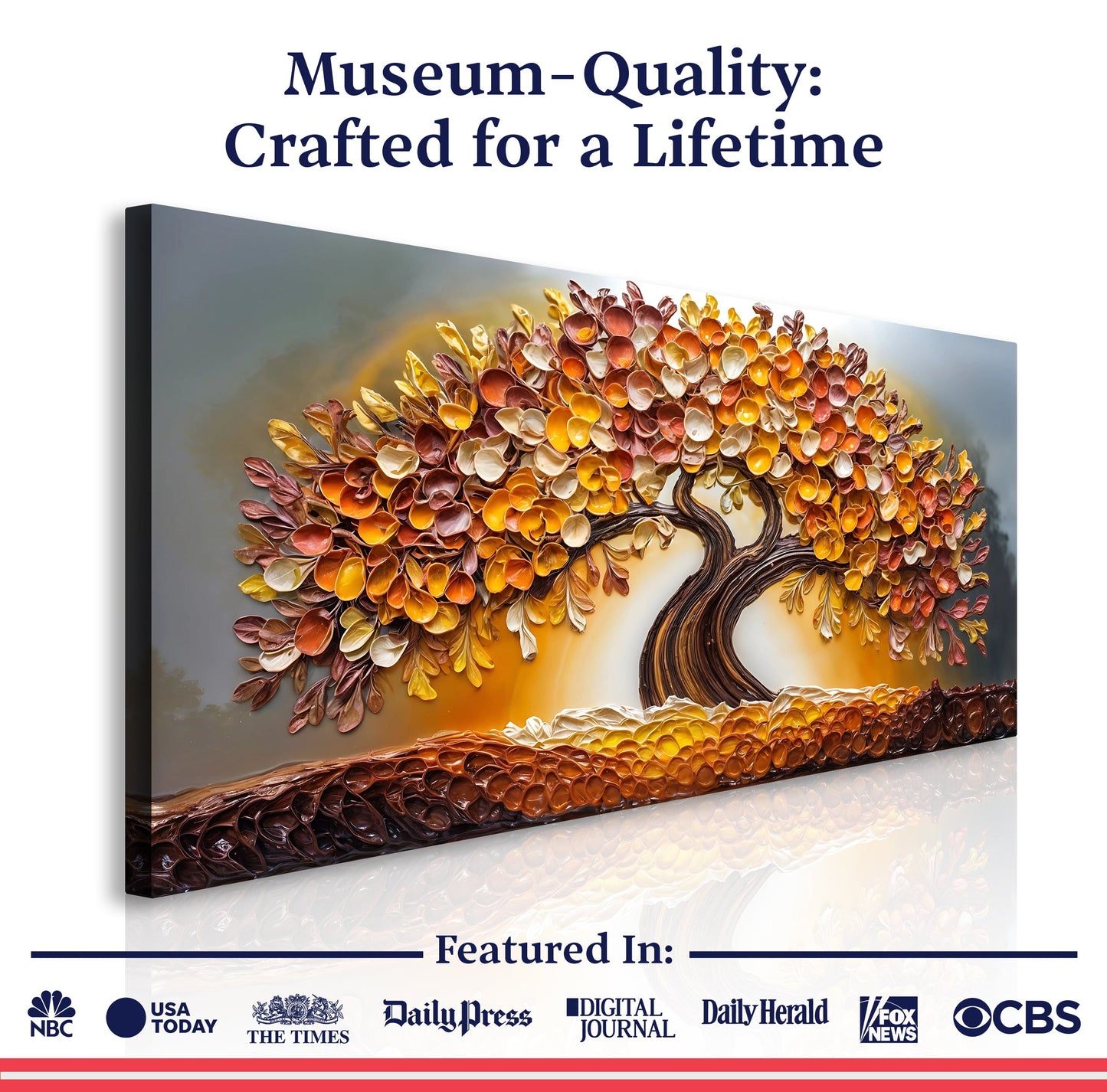Golden Autumn Wall Art canvas by Tailored Canvases with colorful leaf-tree sculpture on Tampa Home & Garden Store