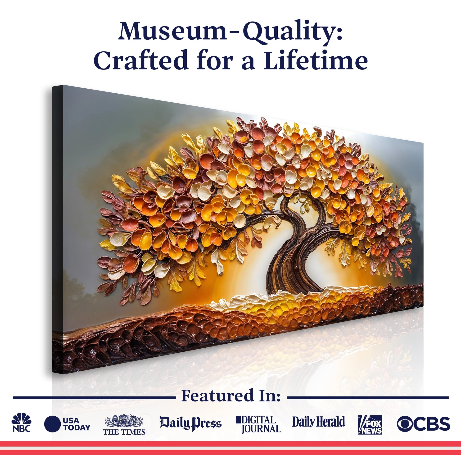 Golden Autumn Wall Art canvas by Tailored Canvases with colorful leaf-tree sculpture on Tampa Home & Garden Store