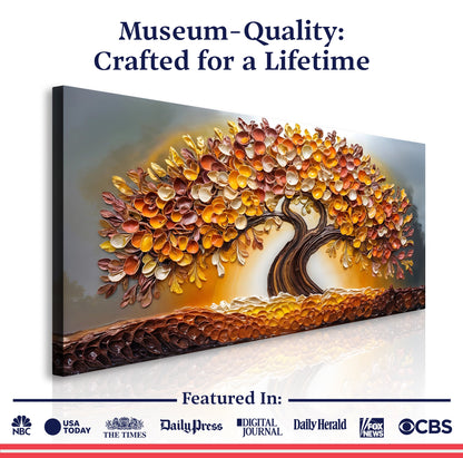 Golden Autumn Wall Art canvas by Tailored Canvases with colorful leaf-tree sculpture on Tampa Home & Garden Store