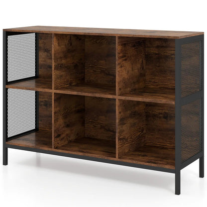 6 Cube Bookcase 42" Wide Horizontal Bookshelf with Accent Cubby Shelf