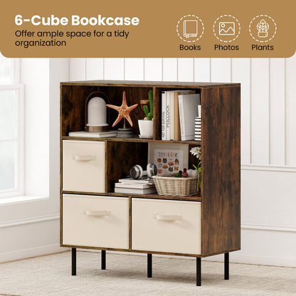6-Cube Bookshelf with 3 Removable Folding Fabric Drawers for Living Room