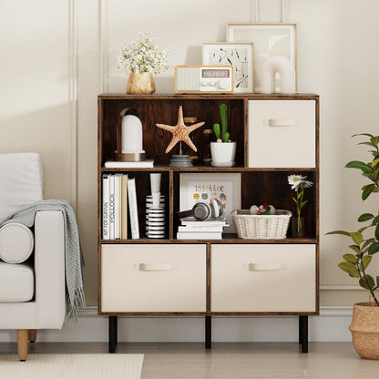 6-Cube Bookshelf with 3 Removable Folding Fabric Drawers for Living Room