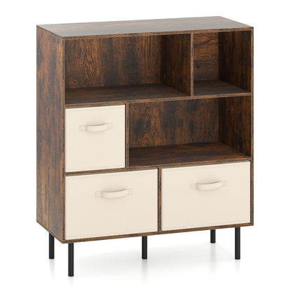 6-Cube Bookshelf with 3 Removable Folding Fabric Drawers for Living Room