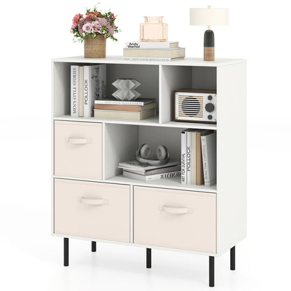 6-Cube Bookshelf with 3 Removable Folding Fabric Drawers for Living Room
