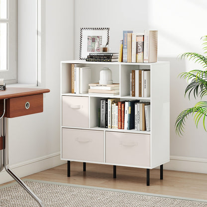 6-Cube Bookshelf with 3 Removable Folding Fabric Drawers for Living Room
