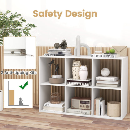 Estantería de 6 cubos con barandilla trasera para salón o dormitorio - Blanca