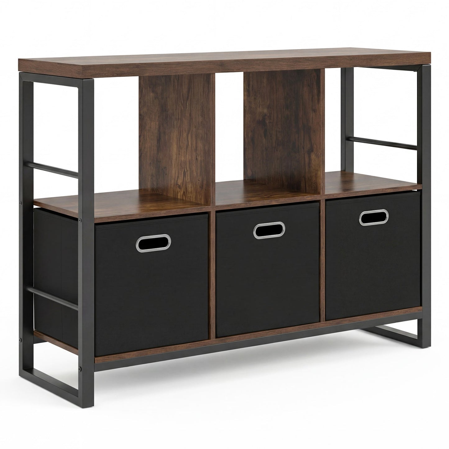 DirectDeals 6-Cube Bookshelf with metal frame and wood finish, 3 cubbies with fabric bins on Tampa Home & Garden Store
