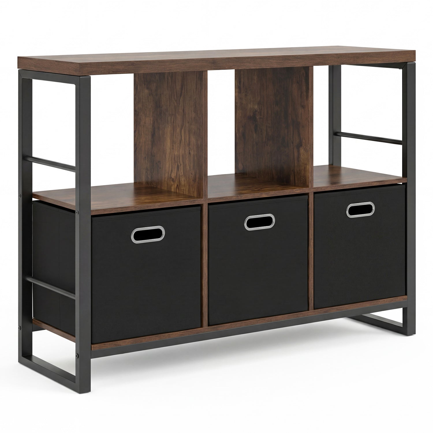 DirectDeals 6-Cube Bookshelf with metal frame and wood finish, 3 cubbies with fabric bins on Tampa Home & Garden Store