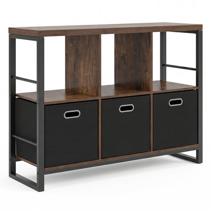 DirectDeals 6-Cube Bookshelf with metal frame and wood finish, 3 cubbies with fabric bins on Tampa Home & Garden Store