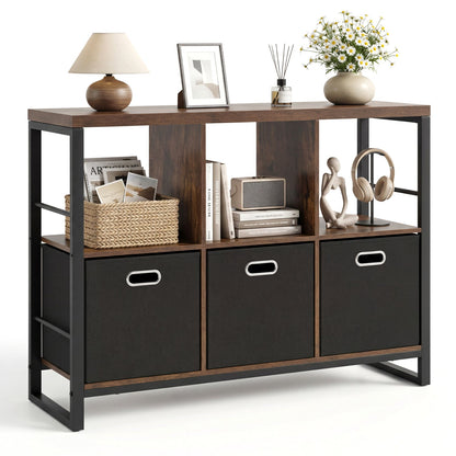 6-Cube Industrial Bookshelf with Storage Bins & Metal Frame in dark wood and black metal on Tampa Home & Garden Store