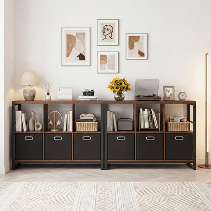 6-Cube Industrial Bookshelf with Storage Bins & Metal Frame pair DirectDeals, dark wood shelves on Tampa Home & Garden Store