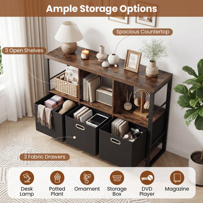 6-Cube Industrial Bookshelf with black metal frame and fabric storage bins DirectDeals on Tampa Home & Garden Store