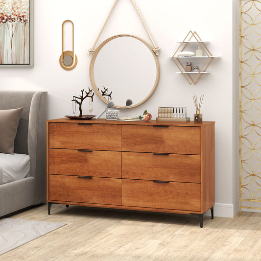Cómoda de 6 cajones con sistema de bloqueo para dormitorio o sala de estar - Cerezo