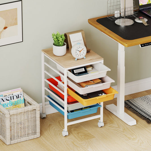 6-Drawer Rolling Storage Cart with Wooden Tabletop - Tampa Home & Garden Store