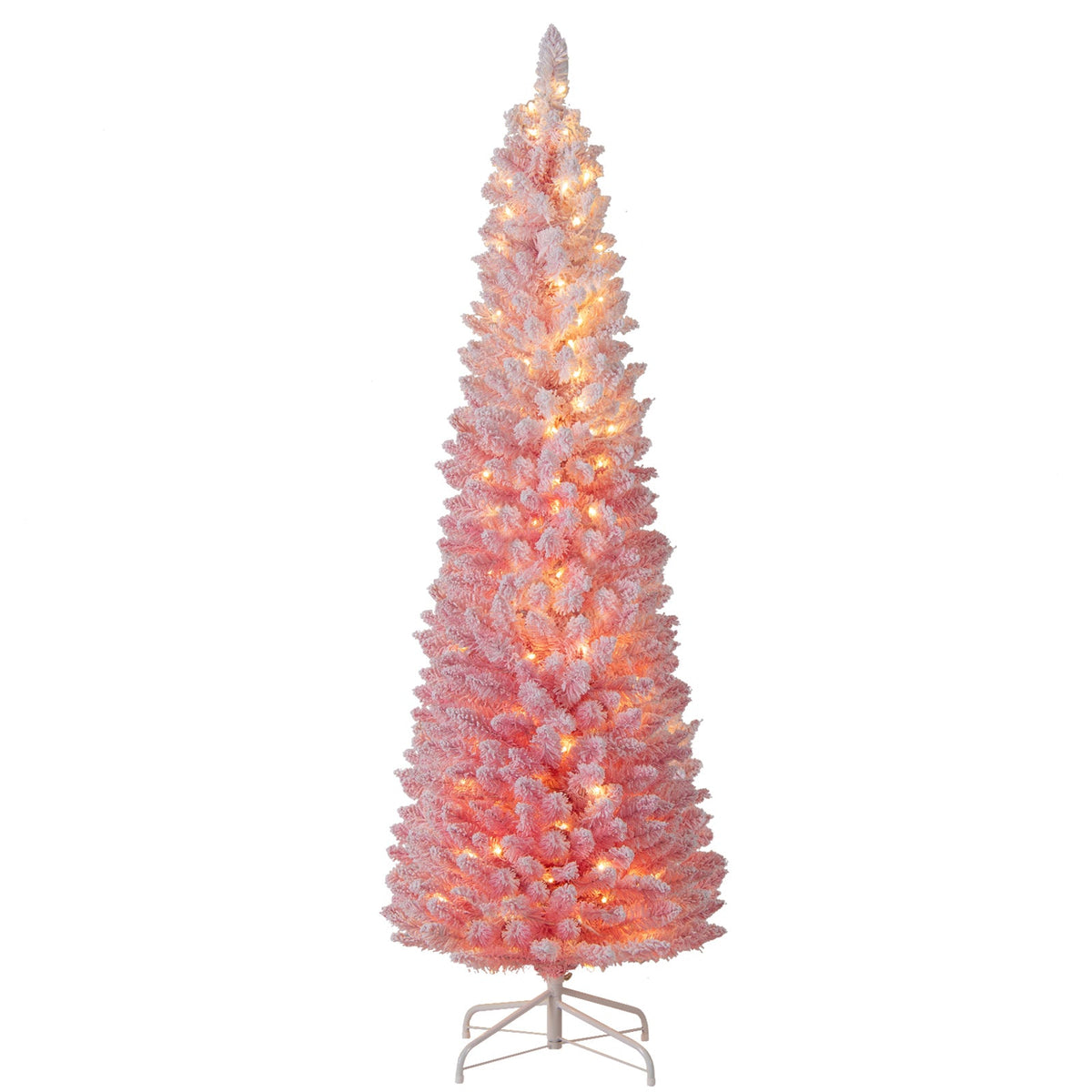 6 ft pink snow-flocked pre-lit hinged artificial Christmas tree on stand DirectDeals on Tampa Home & Garden Store