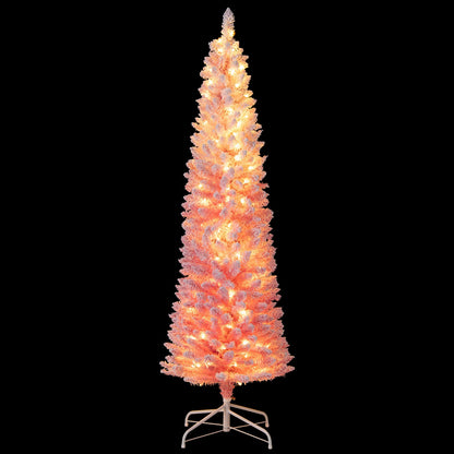 6 ft pink snow-flocked artificial Christmas tree, pre-lit with warm white LEDs by DirectDeals on Tampa Home & Garden Store