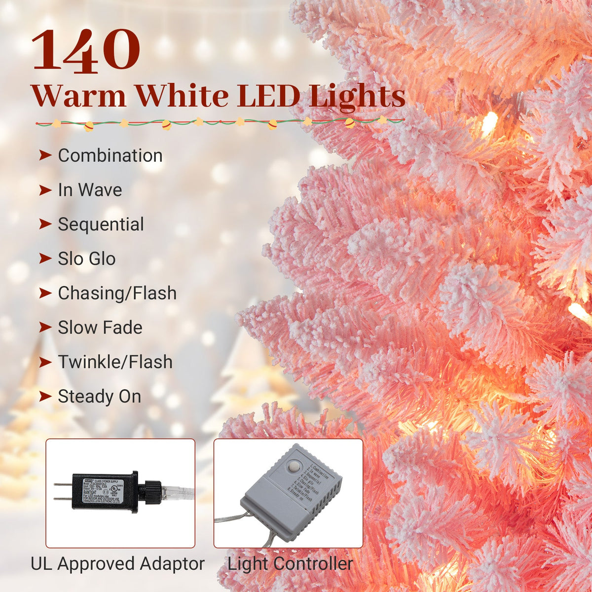 DirectDeals 6 ft snow-flocked Christmas tree, pre-lit with 140 warm white LEDs, hinged branches on Tampa Home & Garden Store
