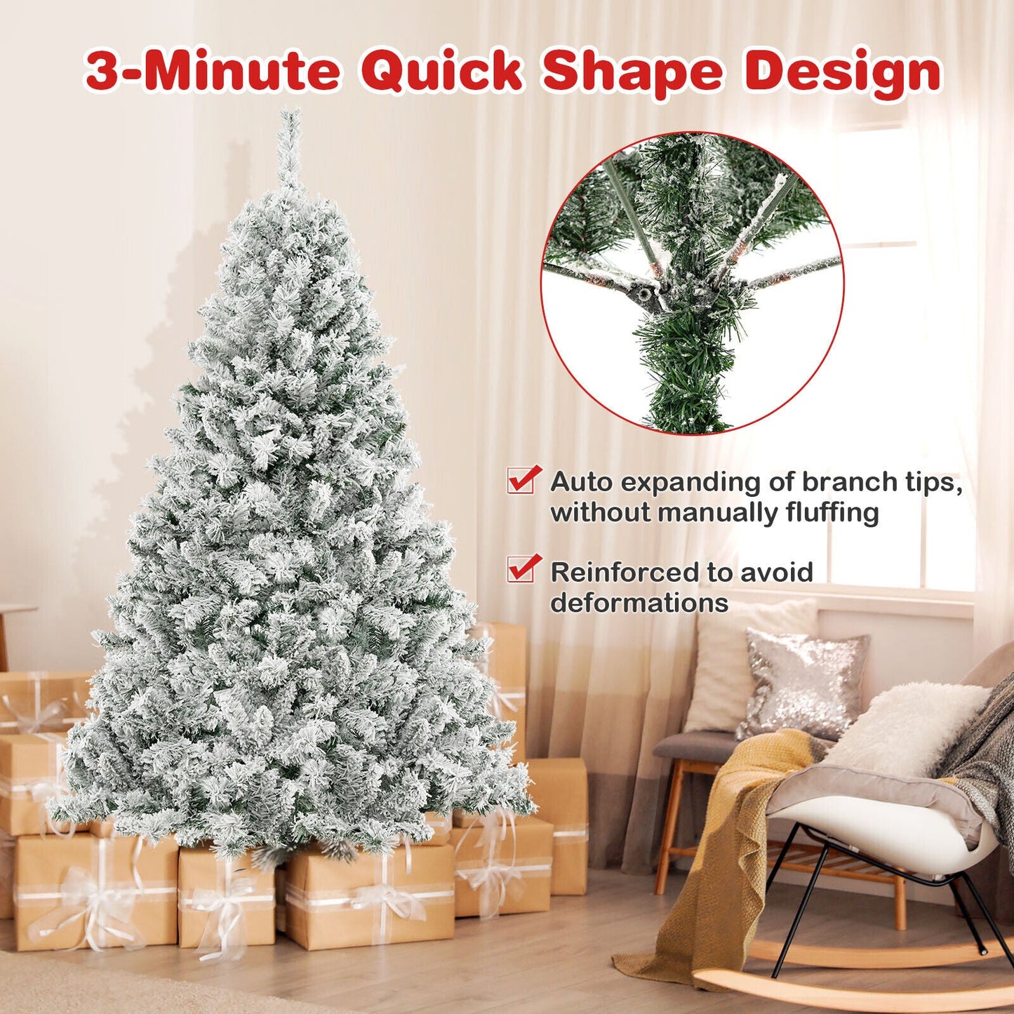 Árbol de Navidad artificial de 6/7/8 pies, forma rápida en 3 minutos - 6 pies