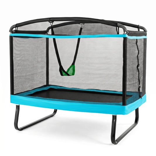 6 ft kids trampoline DirectDeals with blue frame, grey enclosure net, black legs on Tampa Home & Garden Store