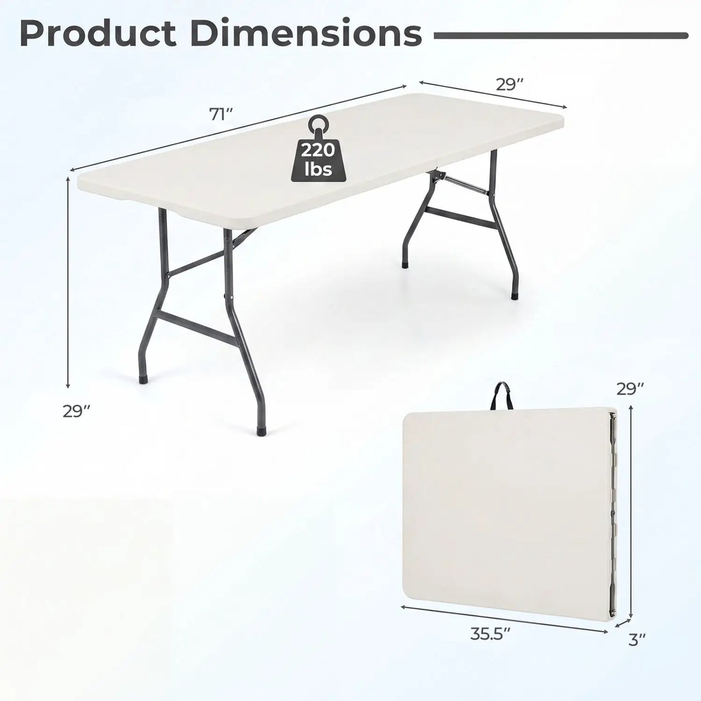 6 ft Folding Camping Table With Carrying Handle