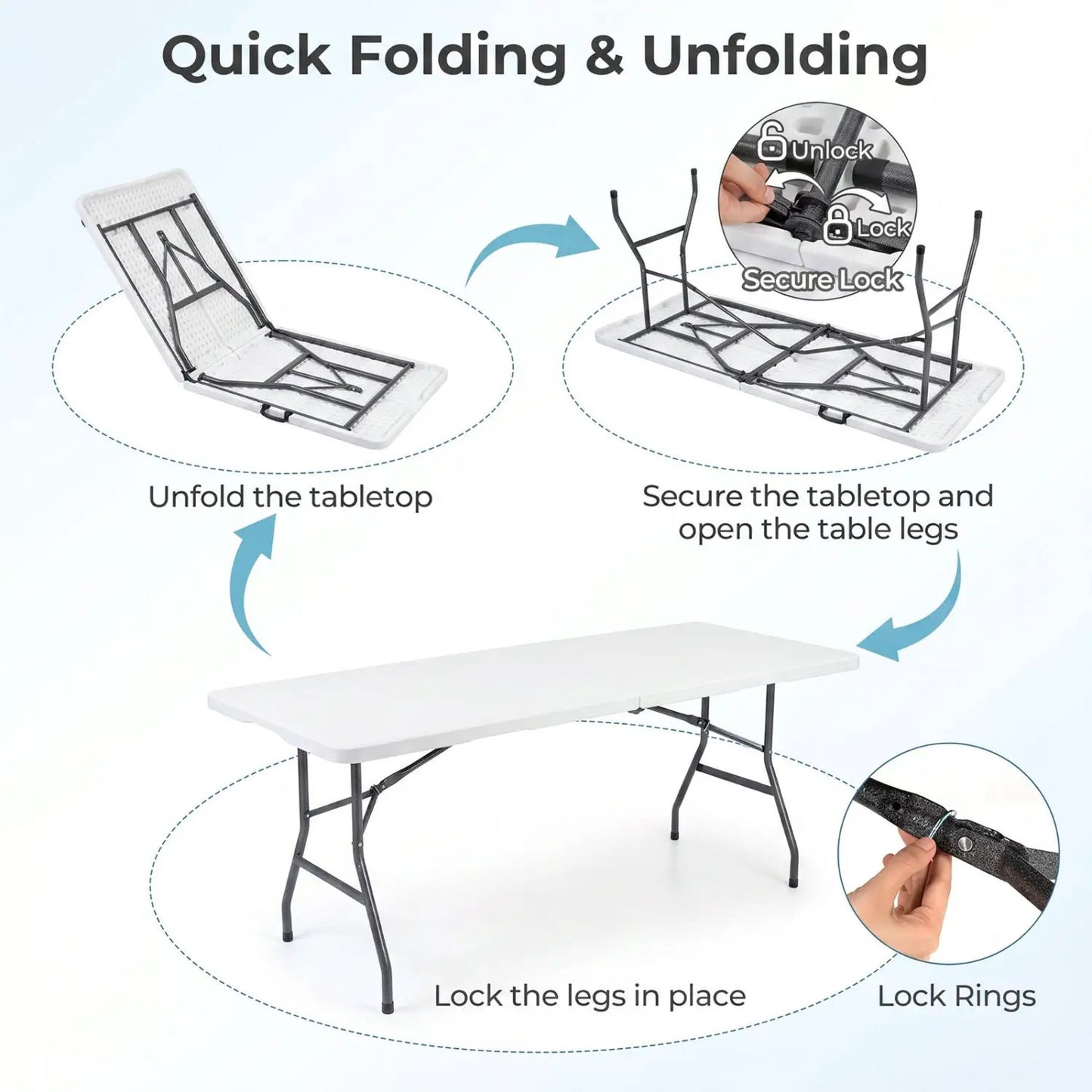 6 ft Folding Camping Table With Carrying Handle