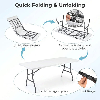 6 ft Folding Camping Table With Carrying Handle