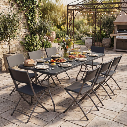 6 ft fold-in-half camping table with rattan texture by DirectDeals, dark gray folding table on Tampa Home & Garden Store