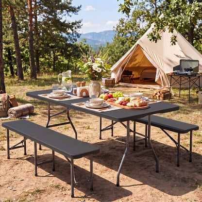 6 ft fold-in-half camping table with rattan texture, gray DirectDeals folding table on Tampa Home & Garden Store