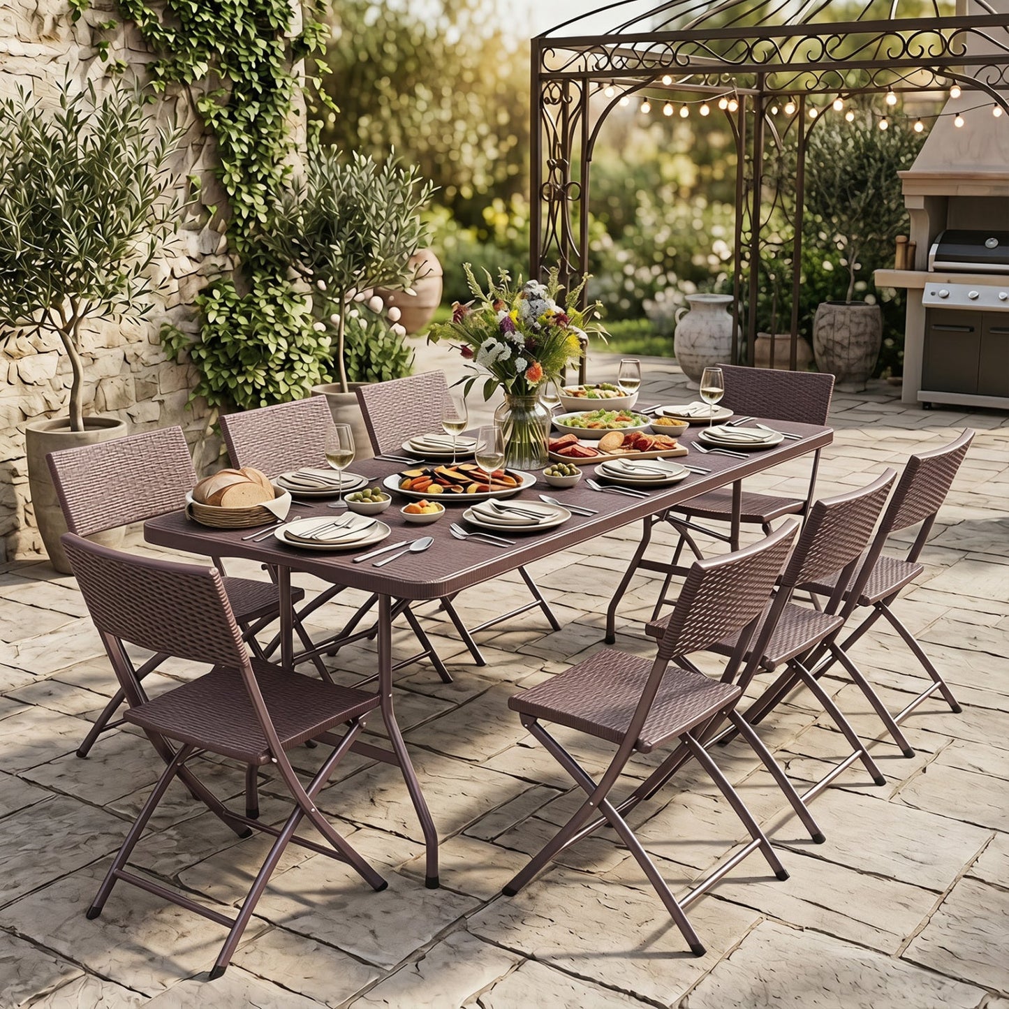 6 Ft Premium Camping Table With the Rattan Top
