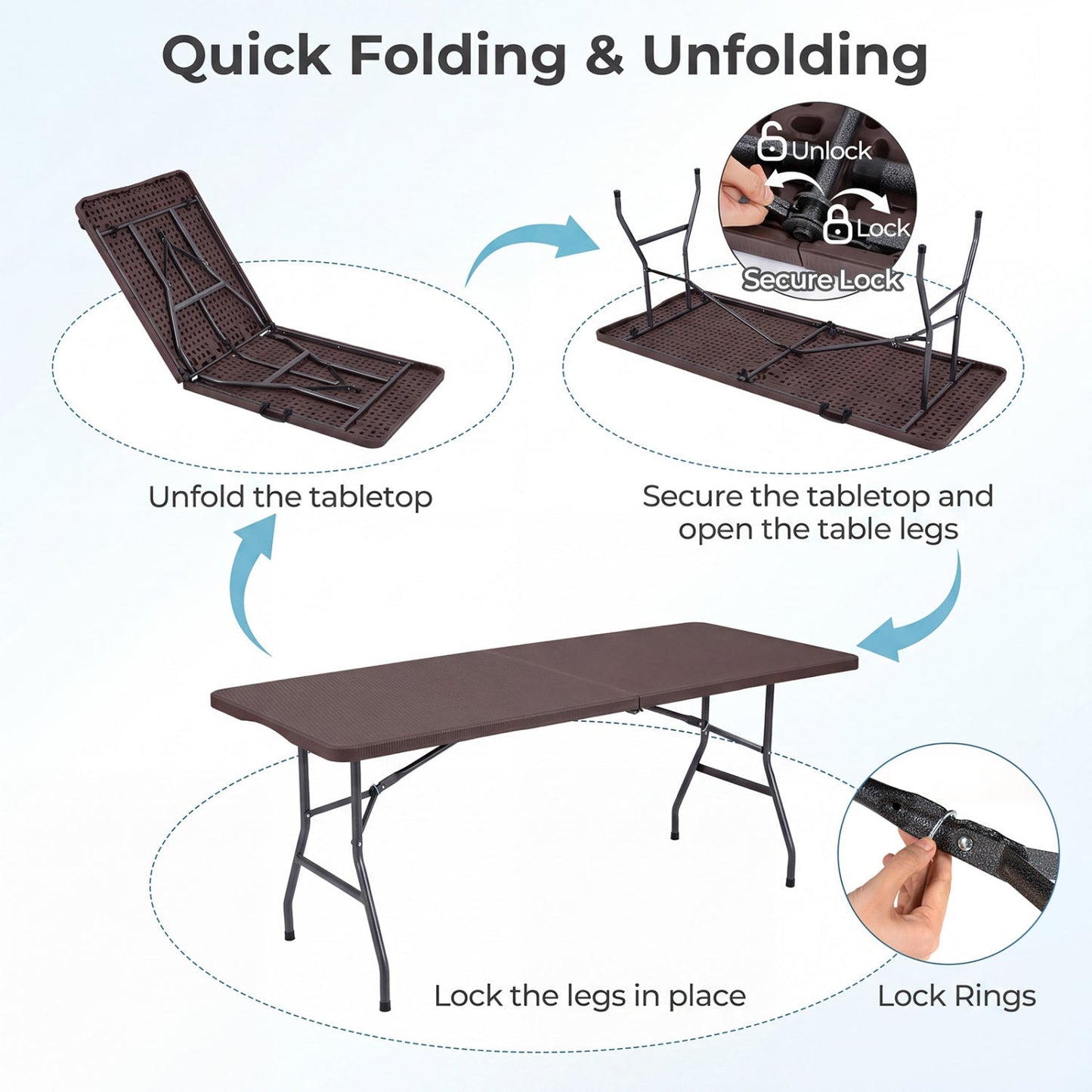 6 Ft Premium Camping Table With the Rattan Top