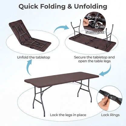 6 Ft Premium Camping Table With the Rattan Top