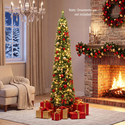 6 ft DirectDeals pencil Christmas tree with 180 warm white LEDs, green, pre-lit on Tampa Home & Garden Store