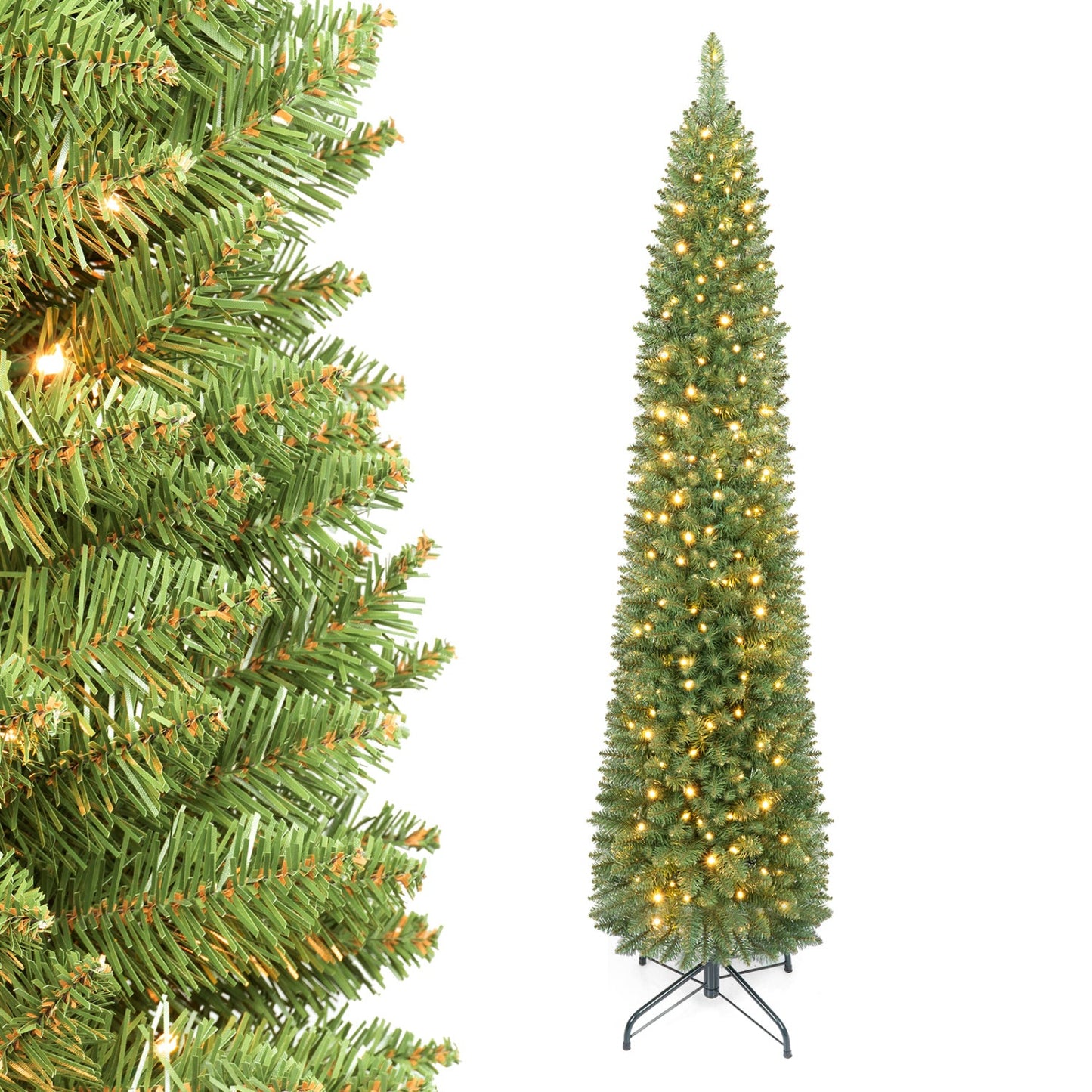 6 ft DirectDeals pre-lit pencil Christmas tree with 180 warm white LEDs on a black metal stand on Tampa Home & Garden Store