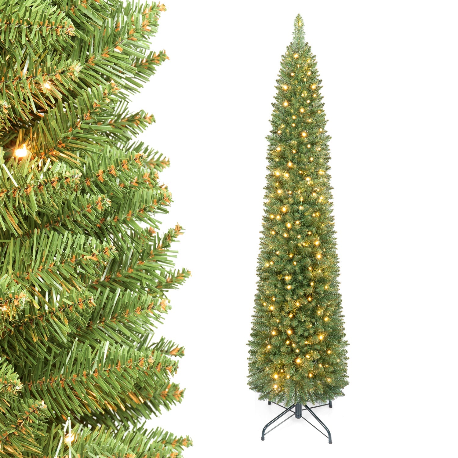 6 ft DirectDeals pre-lit pencil Christmas tree with 180 warm white LEDs on a black metal stand on Tampa Home & Garden Store