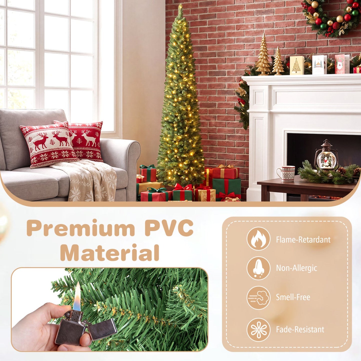 6 ft pencil Christmas tree DirectDeals with 180 warm white LEDs, slim green tree on Tampa Home & Garden Store