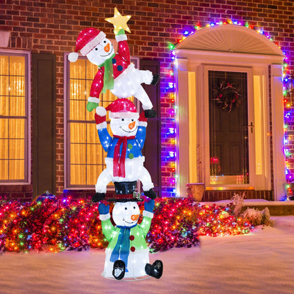 6 ft Pre-Lit Stacked Snowman Set with 155 LED Lights by DirectDeals, ground stakes included on Tampa Home & Garden Store