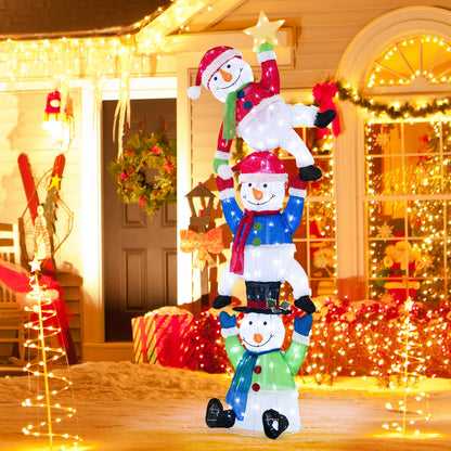 DirectDeals 6 ft pre-lit stacked snowman set with 155 colorful LED lights on ground stakes on Tampa Home & Garden Store