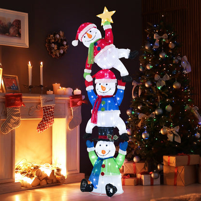 6 ft pre-lit stacked snowman set with 155 LEDs, colorful scarves, ground stakes DirectDeals on Tampa Home & Garden Store