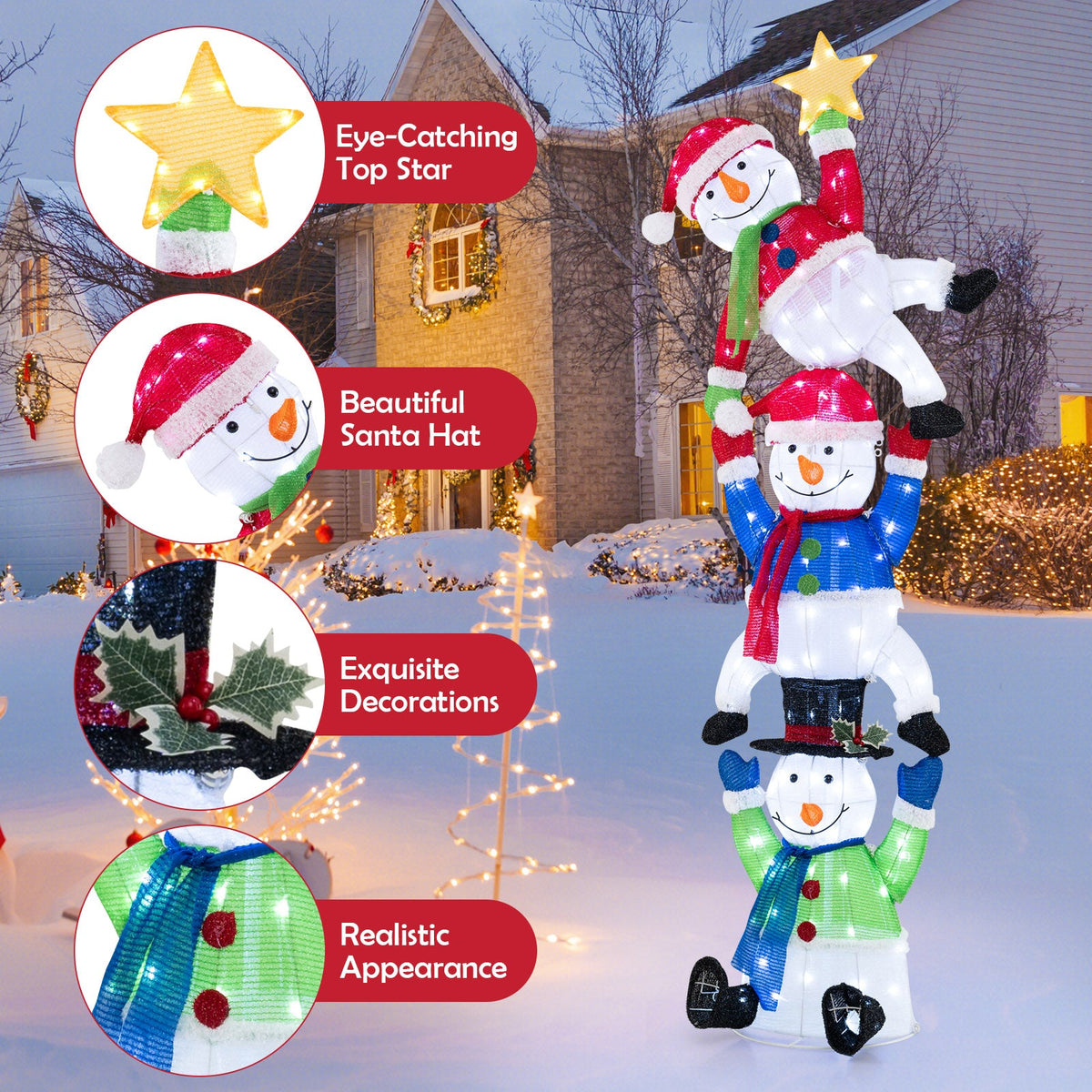 6 ft pre-lit stacked snowman set by DirectDeals with 155 LED lights and ground stakes on Tampa Home & Garden Store