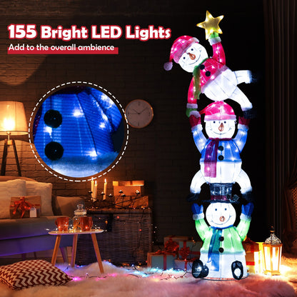 6 ft Pre-Lit Stacked Snowman Set by DirectDeals, 155 LED lights, ground stakes on Tampa Home and Garden Store