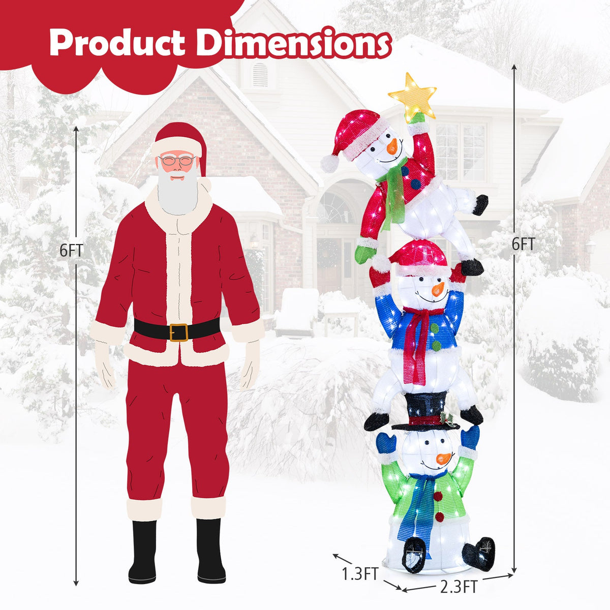6 ft pre-lit stacked snowman with 155 LED lights and ground stakes DirectDeals light ropes on Tampa Home & Garden Store