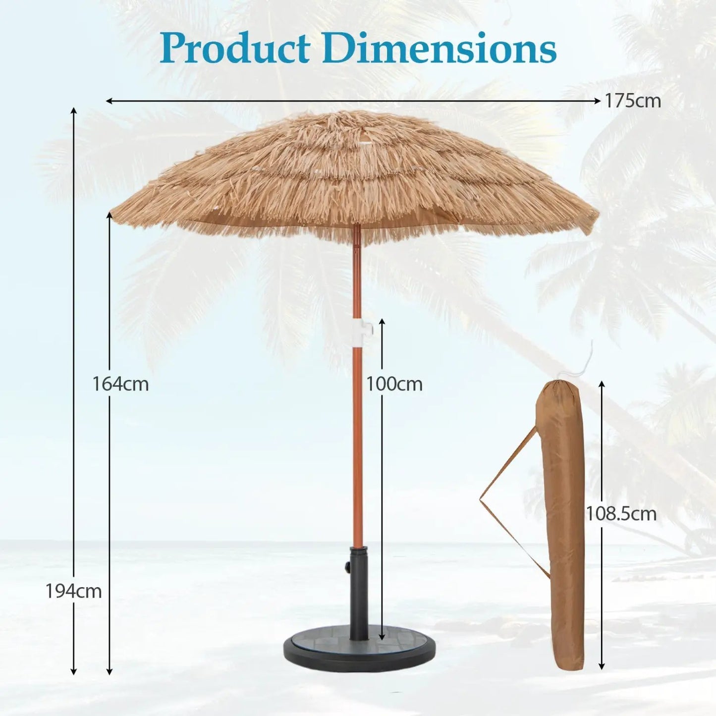 6 Ft Thatched Beach Umbrella Set of 2 with Tilt