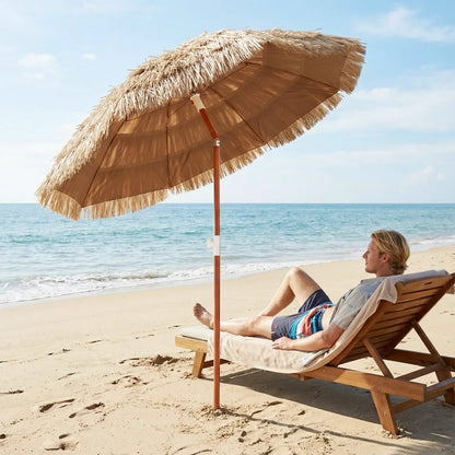 6 Ft Thatched Beach Umbrella Set of 2 with Tilt