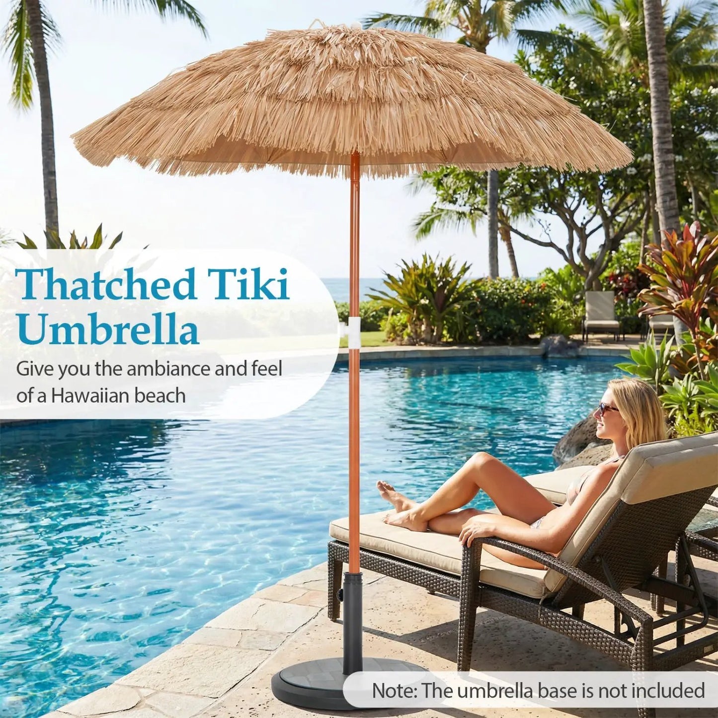 6 Ft Thatched Beach Umbrella Set of 2 with Tilt