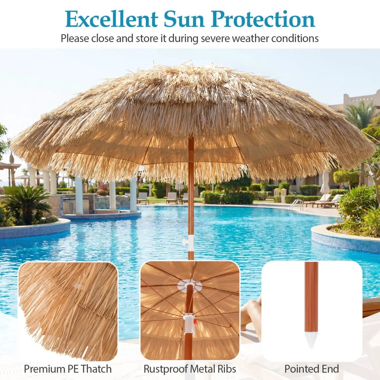 6 Ft Thatched Beach Umbrella Set of 2 with Tilt